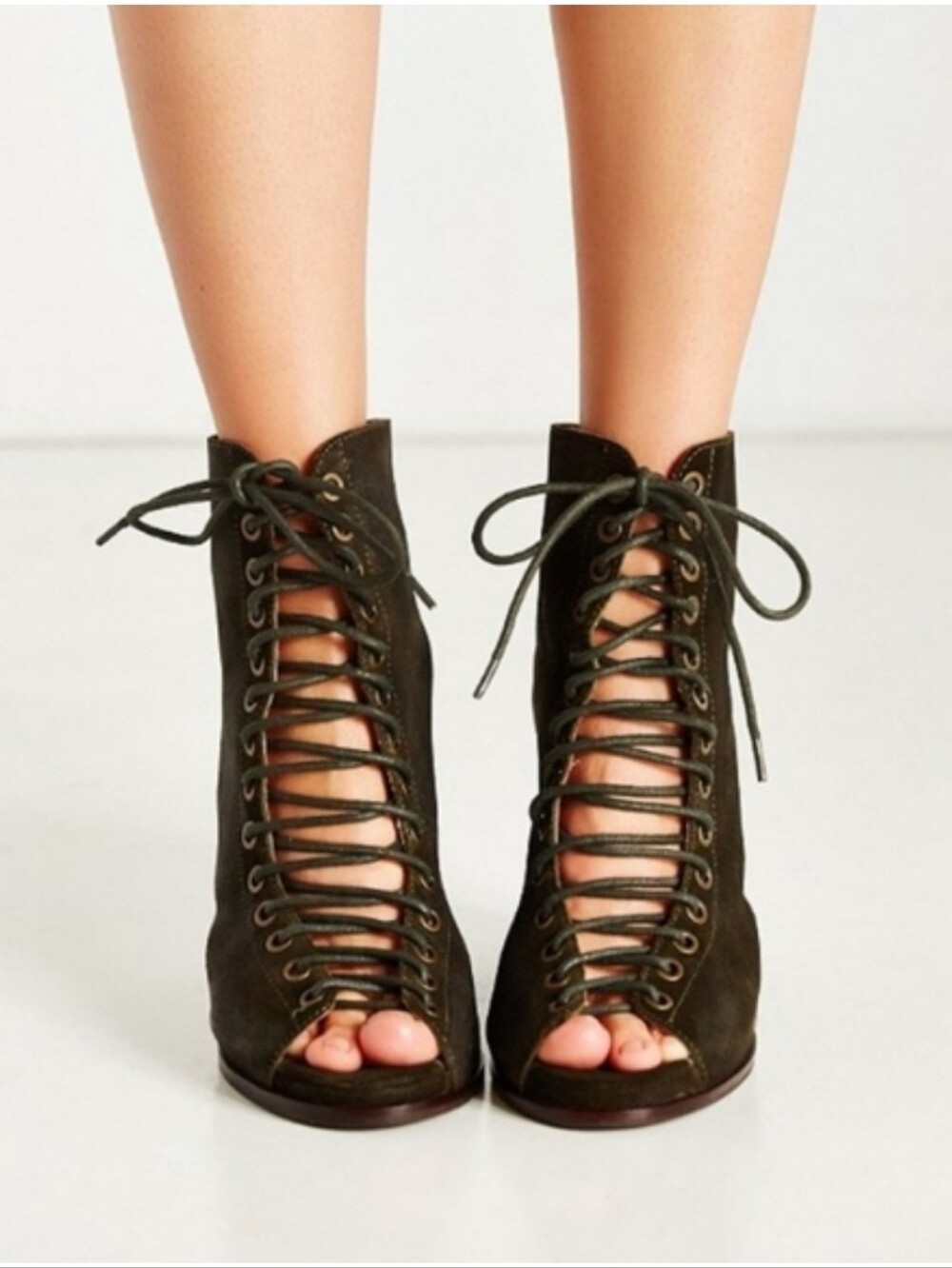 JEFFREY CAMPBELL COVETS BLACK LEATHER LACE UP CUTOUT HEELS SZ 8